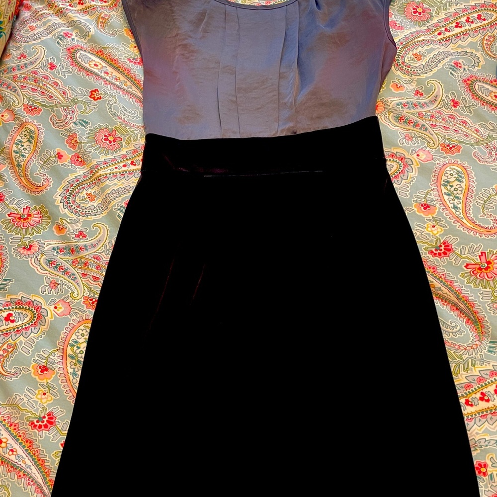 Cocktail dress, size 6, charcoal satin & black velvet